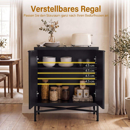 Black Fluted Sideboard Cabinet with Adjustable Shelves