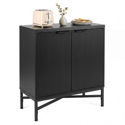 Black Fluted Sideboard Cabinet with Adjustable Shelves