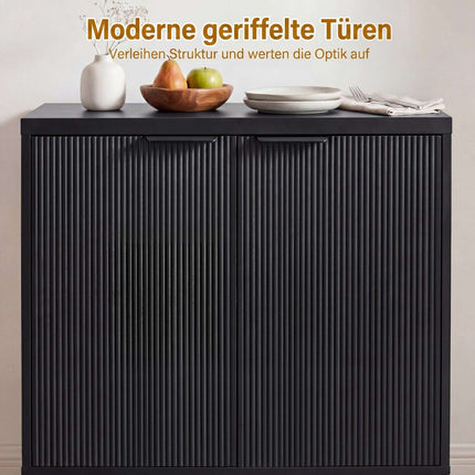 Black Fluted Sideboard Cabinet with Adjustable Shelves