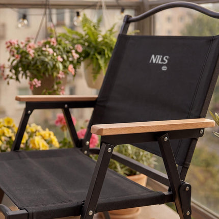 Black Folding Chair, Iron Frame, 900D Polyester Seat