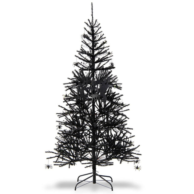 Black Halloween Tree with Purple LED Lights, 183 cm