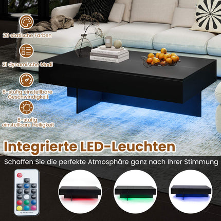 Black High-Gloss Coffee Table with LED Lights & 3 Drawers