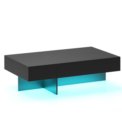Black High-Gloss Coffee Table with LED Lights & 3 Drawers