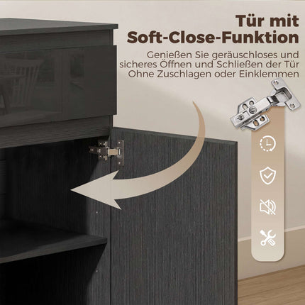Black High Gloss Sideboard with 5 Drawers & Adjustable Shelf