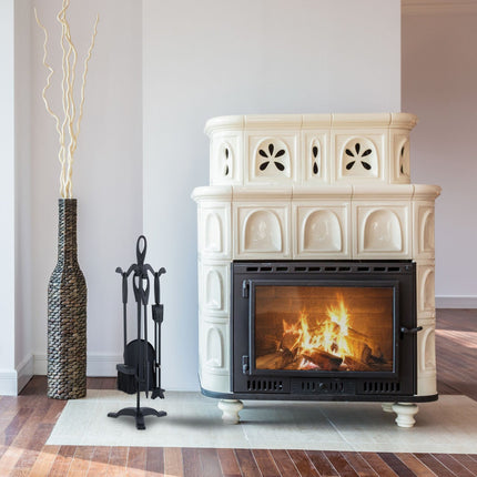 Black Iron Fireplace Tool Set – 5-Piece Accessory Holder