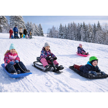 Black Kids Sled, Durable HDPE Plastic, Auto Retractable Rope