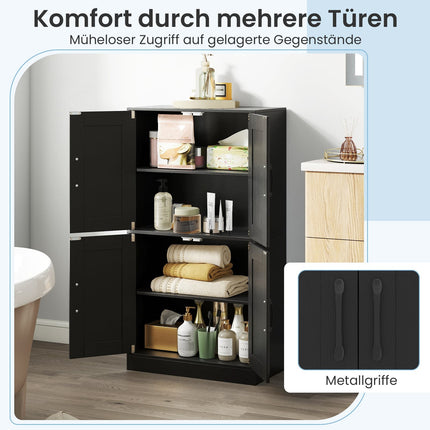 Black Kitchen Cabinet with 4 Doors & Adjustable Shelves
