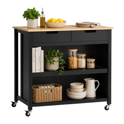Black Kitchen Trolley with 2 Drawers and Seating