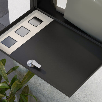Black metal mailbox with window & key lock, 36.5x11.5x29cm