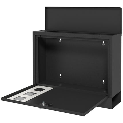 Black metal mailbox with window & key lock, 36.5x11.5x29cm