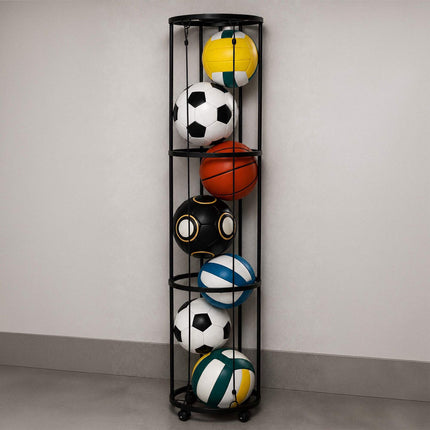 Black Metal Ball Rack with Wheels, 148.5 x 33 cm