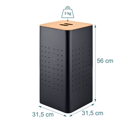 Black Metal Laundry Hamper with Lid, 55L Capacity