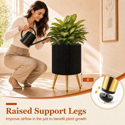 Black Metal Planter with Gold Legs, 35 x 35 x 53.5 cm