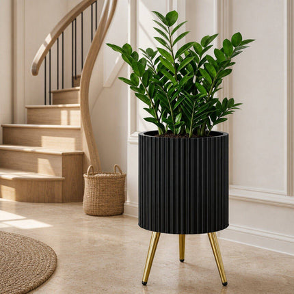 Black Metal Planter with Gold Legs, 35 x 35 x 53.5 cm