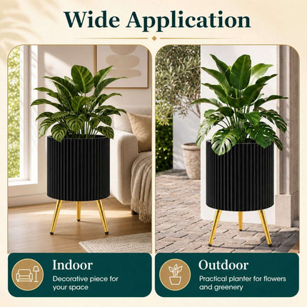 Black Metal Planter with Gold Legs, 35 x 35 x 53.5 cm