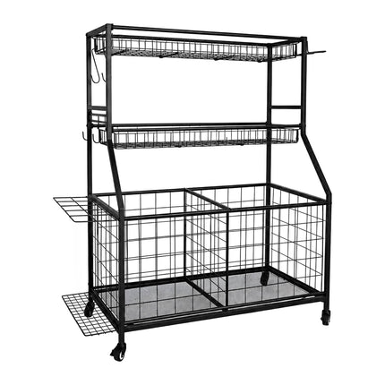 Black Metal Sports Equipment Trolley with Wheels