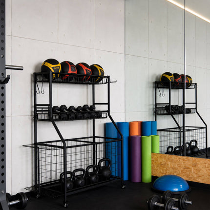 Black Metal Sports Equipment Trolley with Wheels