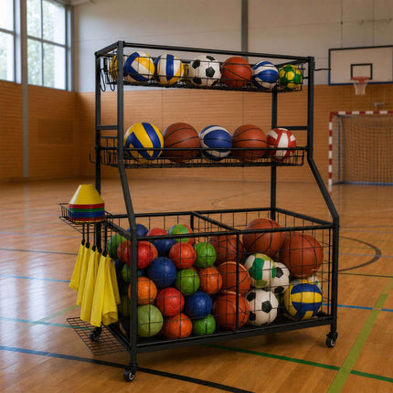 Black Metal Sports Equipment Trolley with Wheels