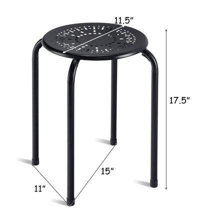 Black Metal Stackable Daisy Design Stools, Set of 6