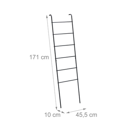 Black Metal Towel Ladder Rack, 6 Rungs