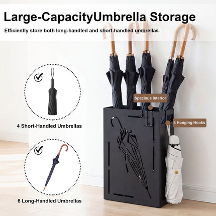 Black Metal Umbrella Holder Rack with Drip Tray
