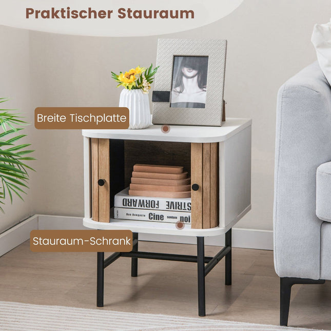 Black Nightstand Set with Sliding Doors, Storage Space
