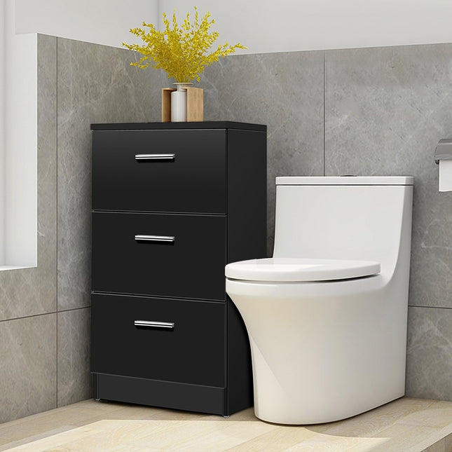Black Nightstand with 3 Drawers, 38 x 67 x 35 cm