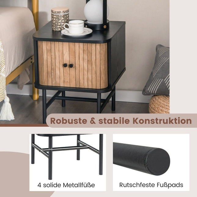 Black Nightstand with Sliding Doors, 40 x 39 x 49 cm