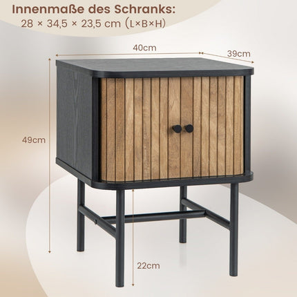 Black Nightstand with Sliding Doors, 40 x 39 x 49 cm