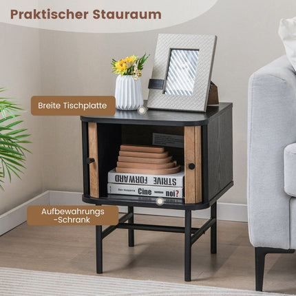 Black Nightstand with Sliding Doors, 40 x 39 x 49 cm