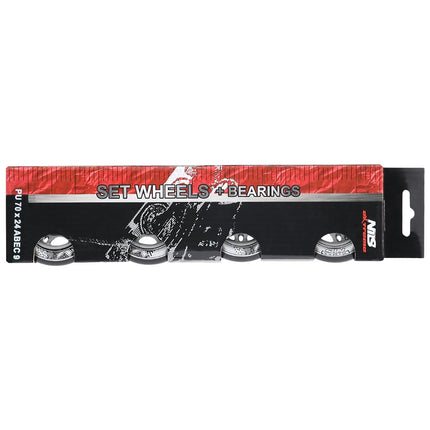 Black PU 70x24 82A Wheels & ABEC-9 Bearings Set