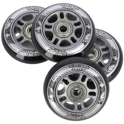 Black PU 76x24 82A Wheels & ABEC-9 Bearings Set