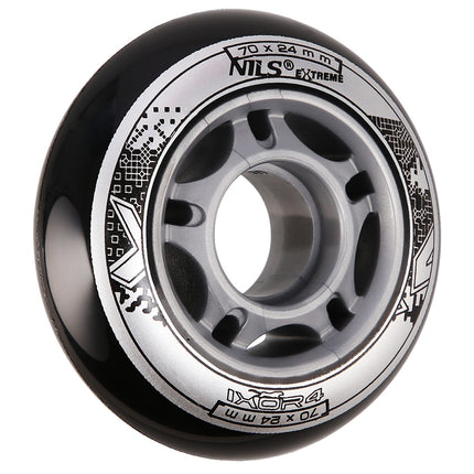 Black PU Skate Wheels, 70x24mm, 82A, Set of 4