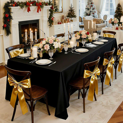 Black Polyester Tablecloths, 6-Pack, 70 x 120 in, Machine Washable