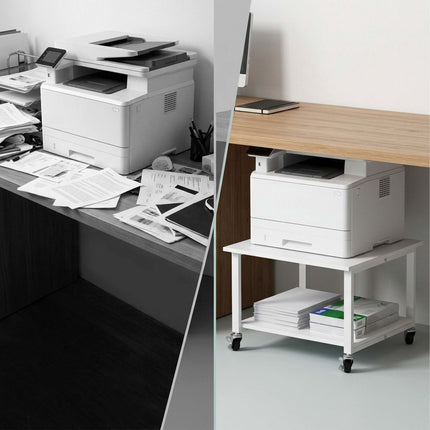 Black Printer Stand on Castors – Two-Tier, 50x50 cm