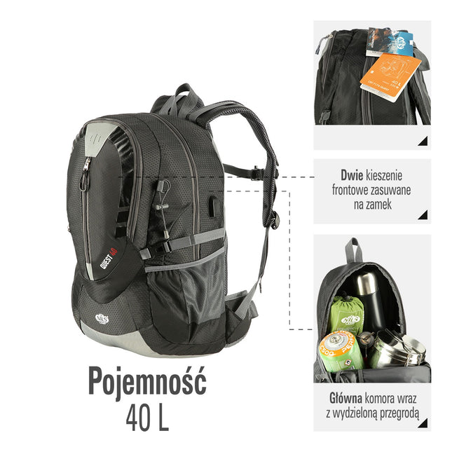 Black Quest Backpack, Durable and Spacious, Nils Camp