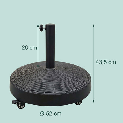 Black Rattan-Effect Parasol Base with Wheels
