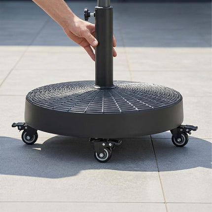 Black Rattan-Effect Parasol Base with Wheels