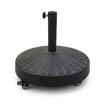 Black Rattan-Effect Parasol Base with Wheels