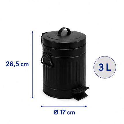 Black Retro 3L Bathroom Pedal Bin with Soft-Close Lid