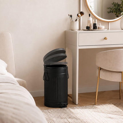 Black Retro Pedal Bin, 12L – Soft-Close Waste Container