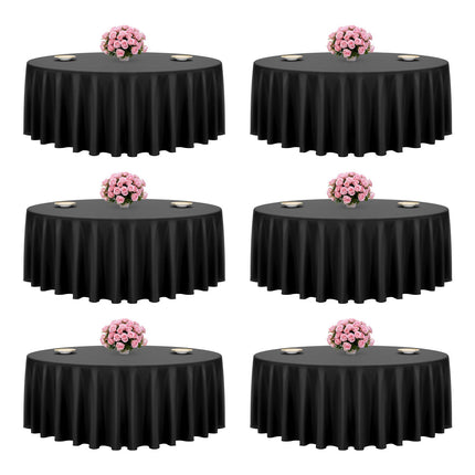Black Round Tablecloths, 6-Pack 120-Inch Polyester Wrinkle-Resistant