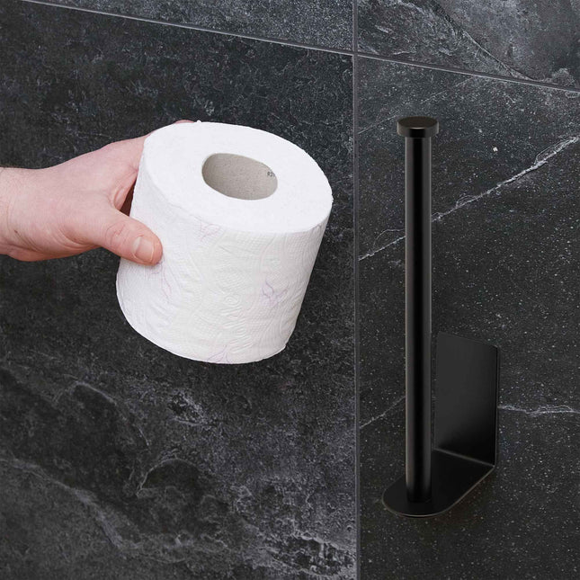 Czarny samoprzylepny uchwyt na papier toaletowy - mieści 2 rolki