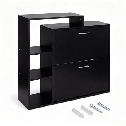 Black Shoe Cabinet with 2 Flaps – Compact Hallway Storage