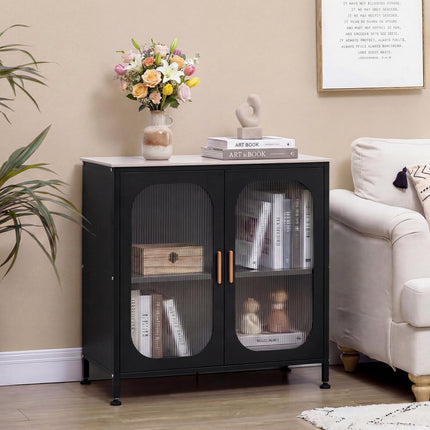 Black Sideboard with Adjustable Shelf & Semi-Transparent Doors