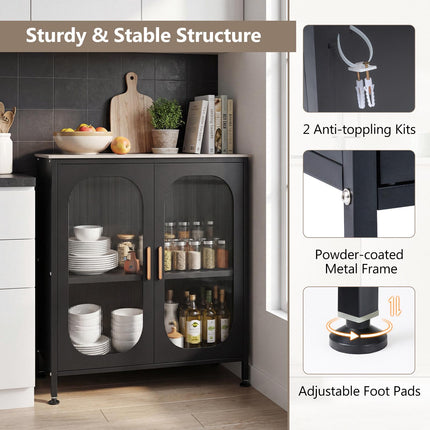 Black Sideboard with Adjustable Shelf & Semi-Transparent Doors