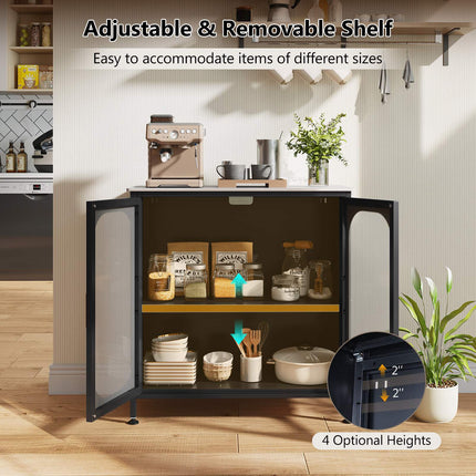 Black Sideboard with Adjustable Shelf & Semi-Transparent Doors
