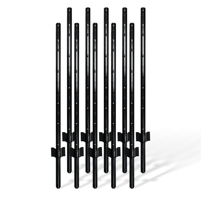 Black Steel Fence Posts, 90 cm, Set of 10