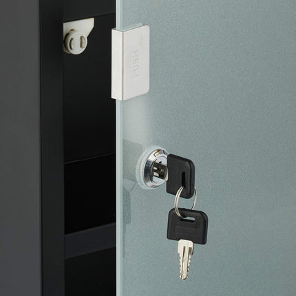 Black Steel Medicine Cabinet with Lockable Glass Door
