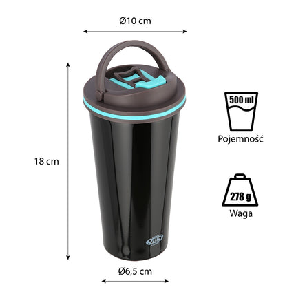 Black Thermal Cup, 18 oz, Insulated Stainless Steel